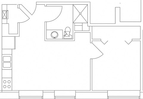 Floor plan for 1 bed, 1 bath, 400 sqft